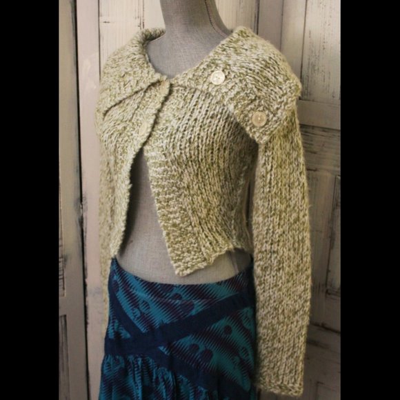 Free People Knit Green Shift Sweater Pick-a-boo Belly - Picture 6 of 12